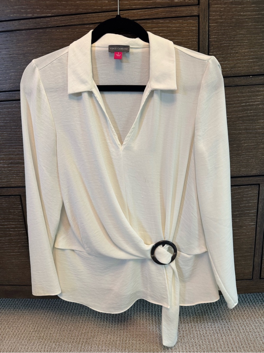 Vince Camuto Ivory Wrap Blouse with Decorative Ring